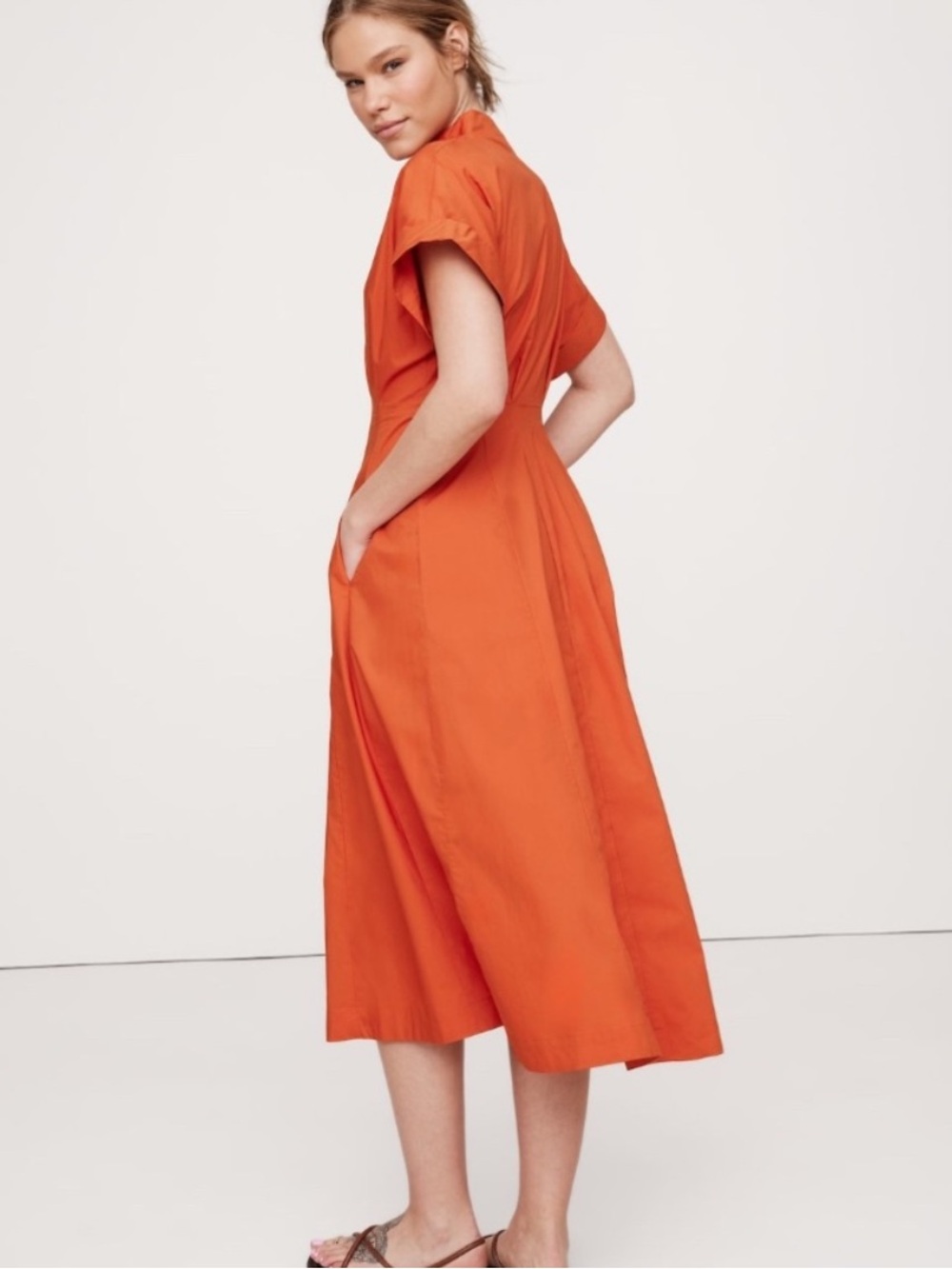 Banana Republic Orange Midi Shirt Dress with Pockets never worn!